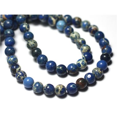 Fil 39cm 63pc env - Perles de Pierre - Jaspe Sédimentaire Boules 6mm Bleu Nuit Roi Beige