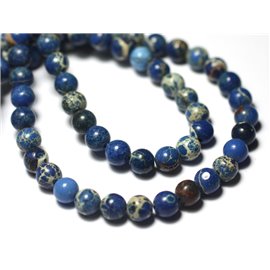 10pc - Perline di pietra - Palline di diaspro sedimentarie 6mm Blu notte Beige reale - 8741140028708