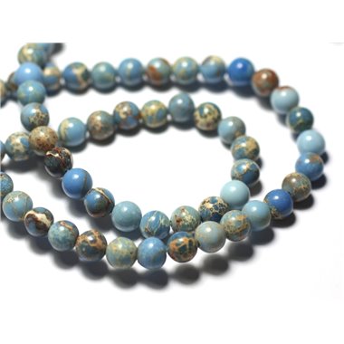 Fil 39cm 63pc env - Perles de Pierre - Jaspe Sédimentaire Boules 6mm Bleu clair Ciel Beige