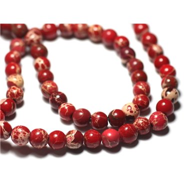 Fil 39cm 63pc env - Perles de Pierre - Jaspe Sédimentaire Boules 6mm Rouge Beige