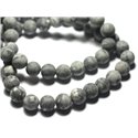 10pc - Perles de Pierre - Jaspe Paysage Gris Noir Mat Sablé Givré Boules 8mm - 8741140028784