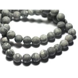 10pc - Stone Beads - Landscape Jasper Gray Black Matt Sanded Frosted 8mm Balls - 8741140028784