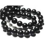 Fil 39cm 93pc env - Perles Pierre - Onyx noir Boules 4mm mat sablé givré ciré