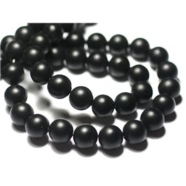 Thread 39cm 37pc approx - Stone beads - Matte black sandblasted frosted waxed onyx Balls 10mm