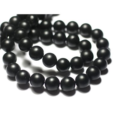 10pc - Perles de Pierre - Onyx noir mat sablé givré ciré Boules 10mm - 8741140028838