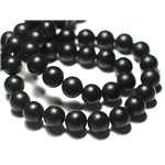 10pc - Perles de Pierre - Onyx noir mat sablé givré ciré Boules 10mm - 8741140028838