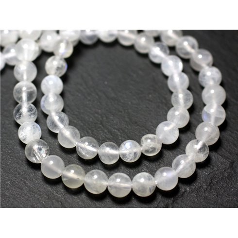 Fil 39cm 63pc env - Perles de Pierre - Pierre de Lune blanche arc en ciel A Boules 6mm Fil 39cm 63pc env - Perles de Pierre - Pierre de Lune blanche arc en ciel A Boules 6mm