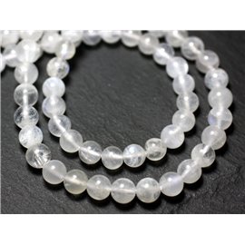 Thread 39cm approx 63pc - Stone Beads - Rainbow White Moonstone With Balls 6mm