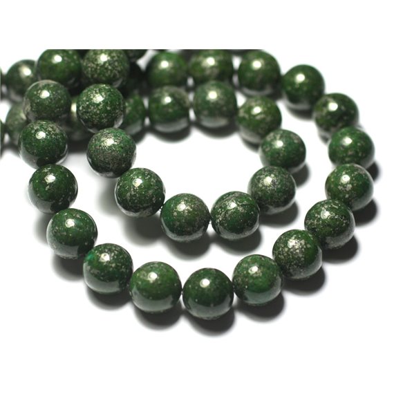 Fil 39cm 36pc env - Perles de Pierre - Pyrite Verte Boules 10mm