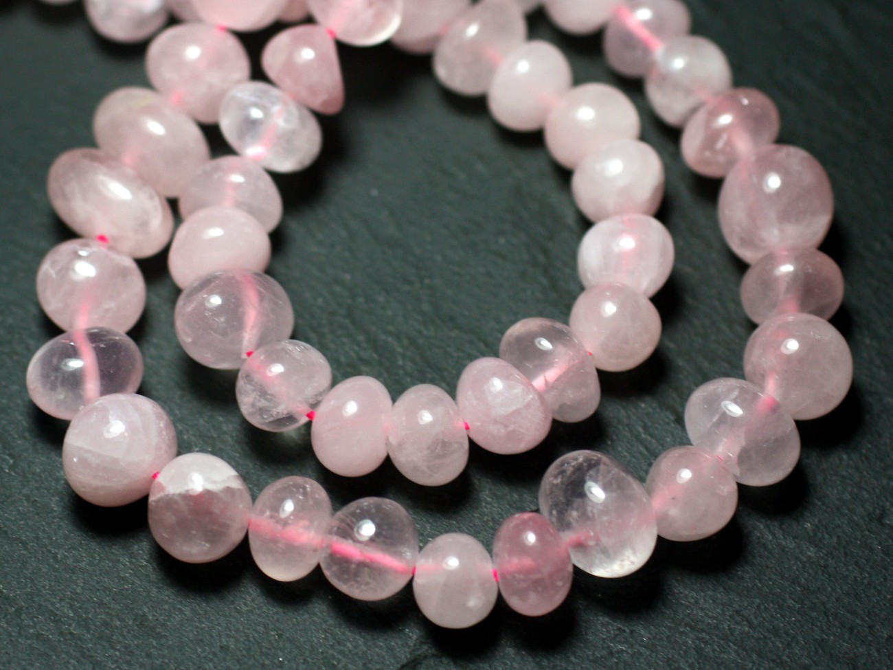 Fil 39cm 54pc env - Perles de Pierre - Quartz Rose Galets Roulés 8-12mm