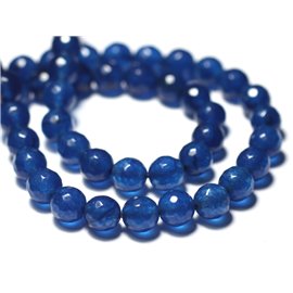 Fil 39cm 37pc environ - Perles Pierre Jade Boules Facettées 10mm Bleu Marine Nuit Paon Canard