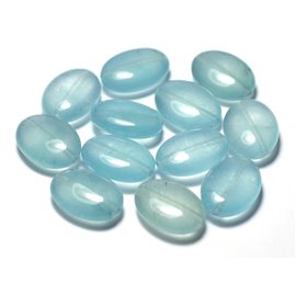 Hilo 39cm 22pc aprox - Cuentas de piedra - Jade Oval 18x13mm Celeste claro