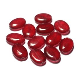 Thread 39cm 22pc approx - Stone Beads - Jade Oval 18x13mm Cherry Red