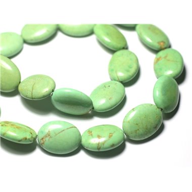 Fil 39cm 19pc env - Perles de Pierre Turquoise Synthèse Ovales 20x15mm Vert clair pastel amande