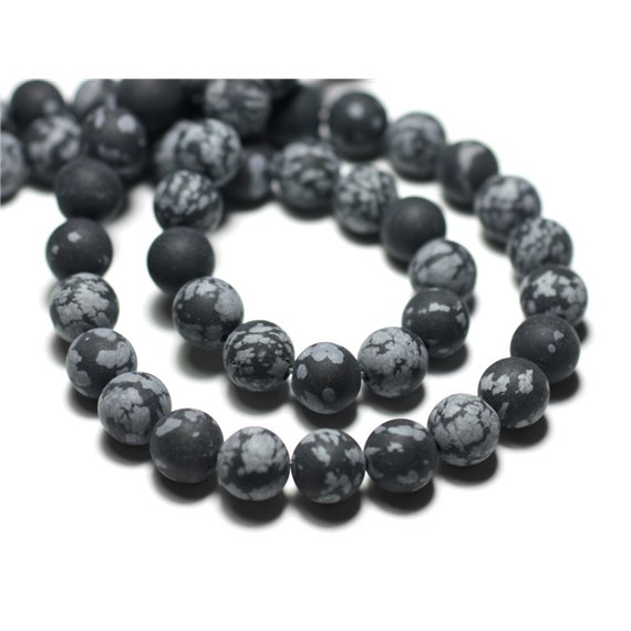 10pc - Perles de Pierre - Obsidienne Flocon de neige Mouchetée Boules 6mm Mat Sablé Givré - 8741140029200