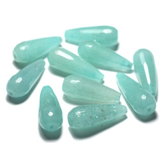 1pc - Perle de Pierre - Jade Goutte Facettée 28mm Bleu vert Turquoise - 8741140028319