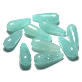 1pc - Perlina di pietra - Goccia di giada sfaccettata 28 mm Blu verde turchese - 8741140028319