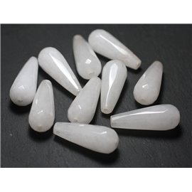 1pc - Perla di pietra - Goccia sfaccettata in giada 28 mm Bianco - 8741140028302
