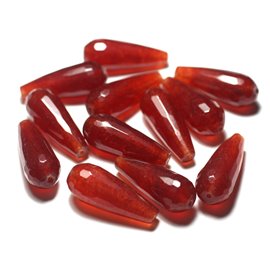 1pc - Perla di pietra - Goccia sfaccettata in giada 28 mm Arancione rosso - 8741140028326