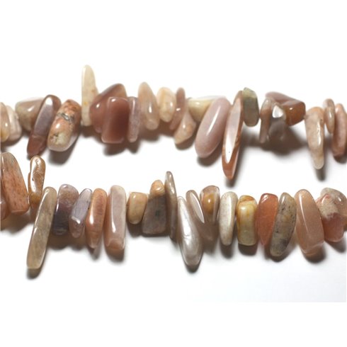 Fil 39cm 90pc environ - Perles Pierre de Lune Chips Rocailles Batonnets 10-23mm gris rose orange irisé