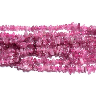 Fil 39cm 150pc env - Perles de Pierre Rocailles Chips Tourmaline Rose 4-11mm