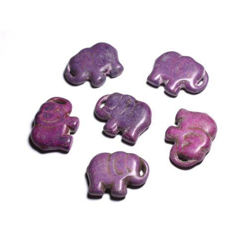 Fil 39cm 13pc env - Grande Perle Pendentif en Pierre Turquoise synthèse - Elephant 40mm Violet