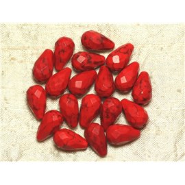 Gewinde ca. 39 cm, 23 Stück - Synthetische türkisfarbene Perlen Facettierte Tropfen 16 x 9 mm rot
