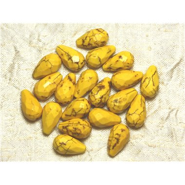 Fil 39cm 23pc env - Perles Turquoise synthèse Gouttes Facettées 16x9mm Jaune