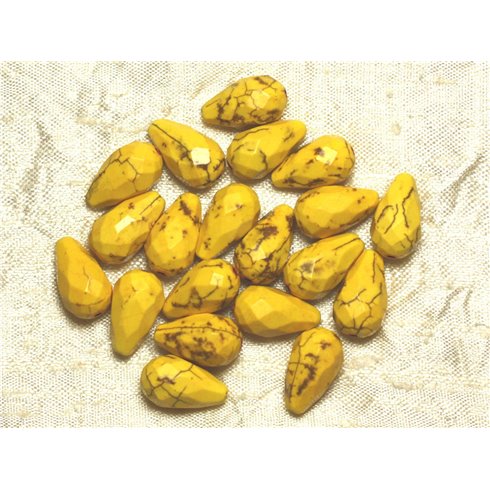 Fil 39cm 23pc env - Perles Turquoise synthèse Gouttes Facettées 16x9mm Jaune