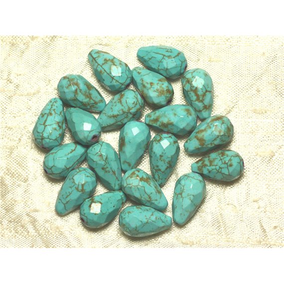 Fil 39cm 23pc env - Perles Turquoise synthèse Gouttes Facettées 16x9mm Bleu Turquoise