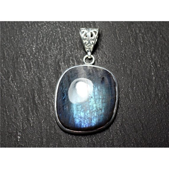 n14 - Pendentif Argent 925 et Pierre - Labradorite Rectangle 28x25mm - 8741140027183