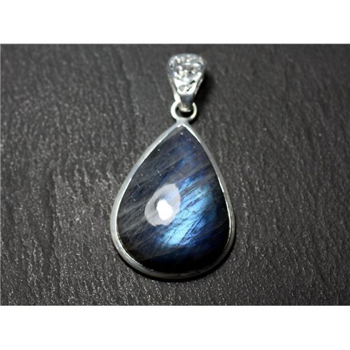 n25 - Pendentif Argent 925 et Pierre - Labradorite Goutte 32x23mm - 8741140027299