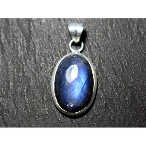 n28 - Pendentif Argent 925 et Pierre - Labradorite Ovale 22x14mm - 8741140027329