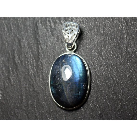 n34 - Pendentif Argent 925 et Pierre - Labradorite Ovale 24x17mm - 8741140027381