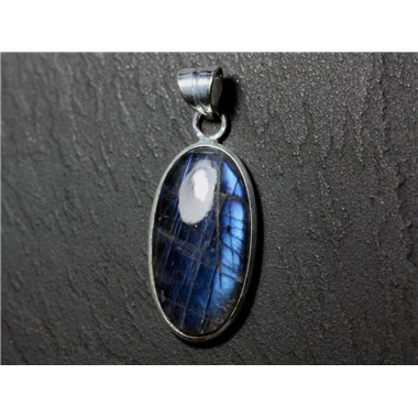 n35 - Pendentif Argent 925 et Pierre - Labradorite Ovale 28x15mm - 8741140027398