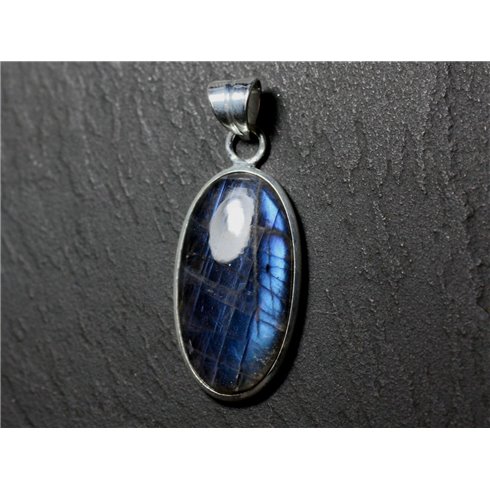 n35 - Pendentif Argent 925 et Pierre - Labradorite Ovale 28x15mm - 8741140027398