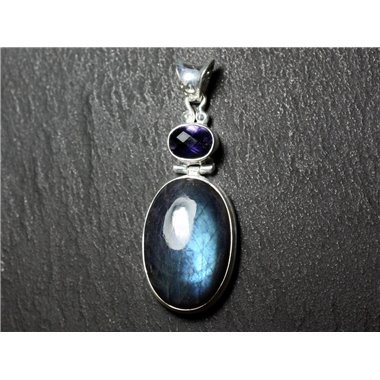 n37 - Pendentif Argent 925 et Pierre - Labradorite Ovale 25x17mm - 8741140027411