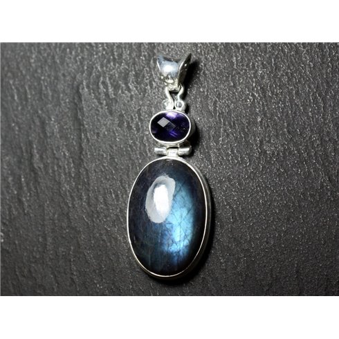 n37 - Pendentif Argent 925 et Pierre - Labradorite Ovale 25x17mm - 8741140027411