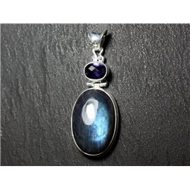 n37 - Ciondolo Argento 925 e Pietra - Labradorite Ovale 25x17mm - 8741140027411