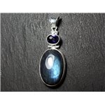 n37 - Pendentif Argent 925 et Pierre - Labradorite Ovale 25x17mm - 8741140027411