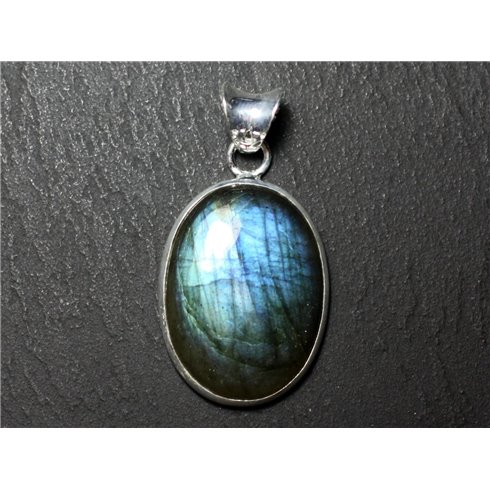 n40 - Pendentif Argent 925 et Pierre - Labradorite Ovale 27x20mm - 8741140027442