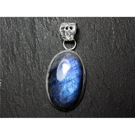 n46 - Pendentif Argent 925 et Pierre - Labradorite Ovale 28x18mm - 8741140027503