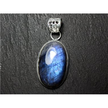 n46 - Pendentif Argent 925 et Pierre - Labradorite Ovale 28x18mm - 8741140027503