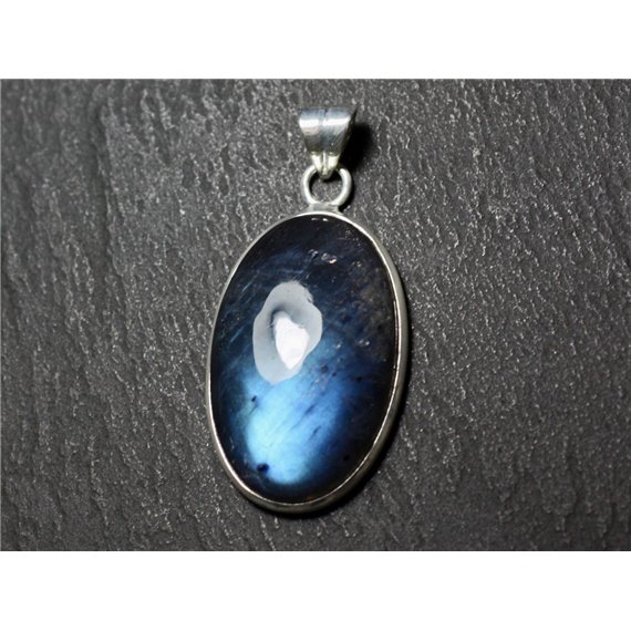 n47 - Pendentif Argent 925 et Pierre - Labradorite Ovale 30x19mm - 8741140027510