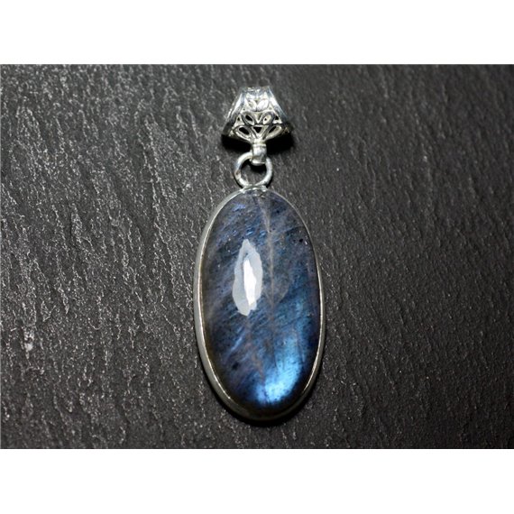 n52 - Pendentif Argent 925 et Pierre - Labradorite Ovale 32x17mm - 8741140027565