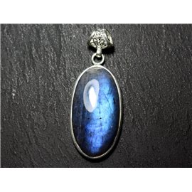 n54 - Pendant Silver 925 and Stone - Labradorite Oval 34x18mm - 8741140027589