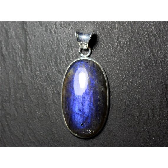 n55 - Pendentif Argent 925 et Pierre - Labradorite Ovale 33x19mm - 8741140027596