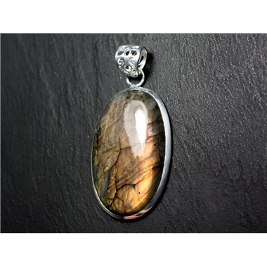 n63 - Pendentif Argent 925 et Pierre - Labradorite Ovale 40x25mm - 8741140027671