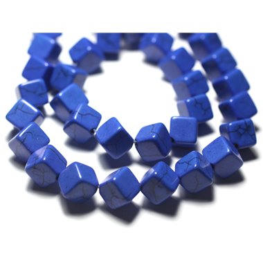 Fil 39cm 34pc env - Perles Turquoise synthèse Cubes 8x8mm Bleu Nuit