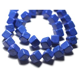 Thread 39cm approx 34pc - Synthetic Turquoise Beads Cubes 8x8mm Night Blue